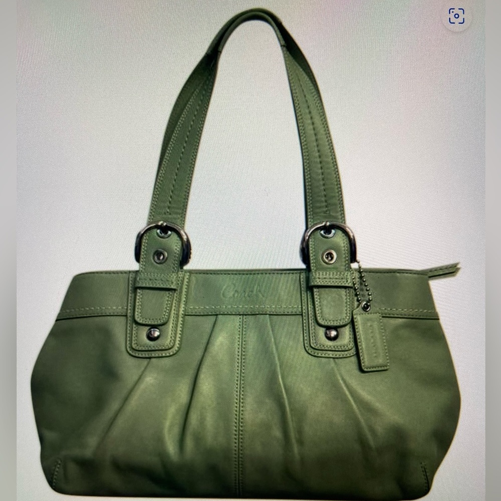 COACH Soho Hampton F13732 Sage Green Pleated Leather Tote Shoulder Satchel Bag